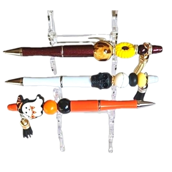 Hand Crafted Set of 3 beaded Pens Fall, Halloween, Floral design  Handmade Gifts - Picture 7 of 17